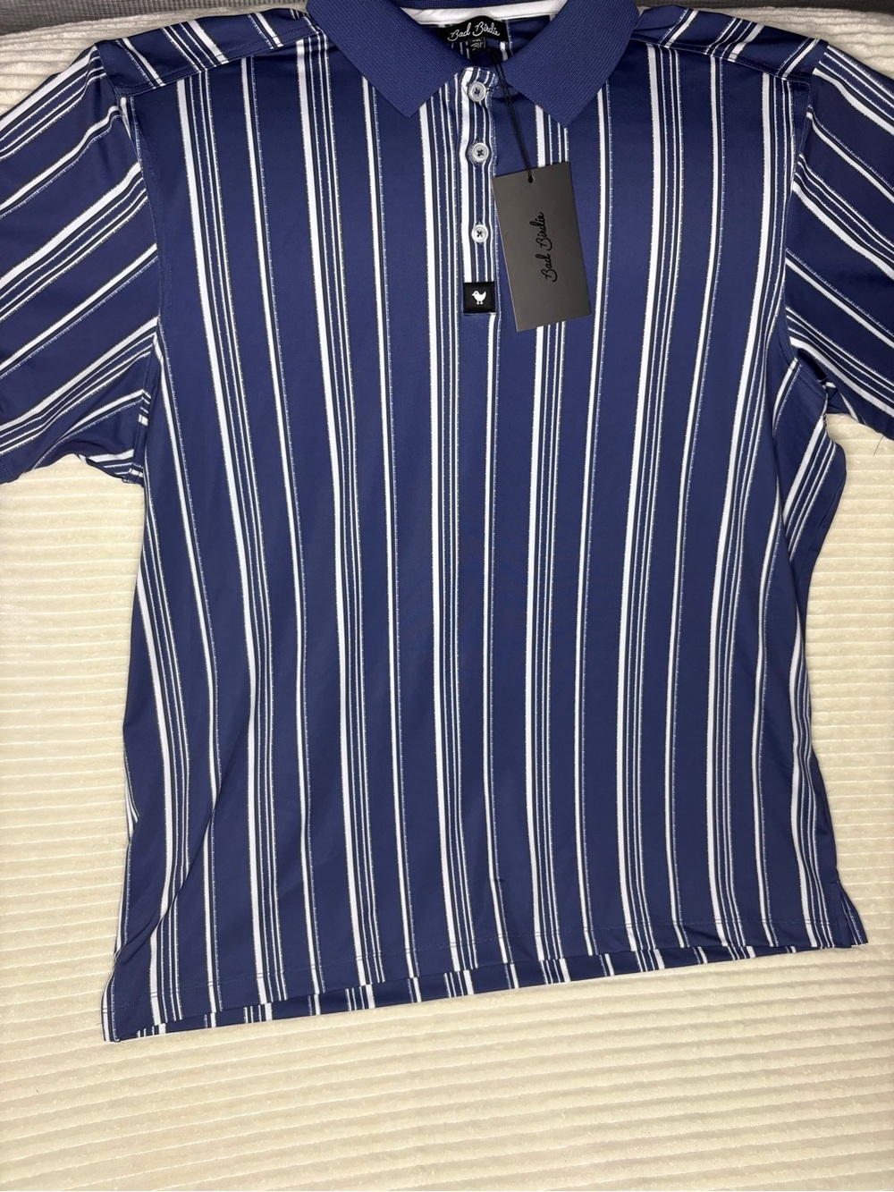 Bad Birdie Ridge Mens 2XL Winning Streak Cobalt Blue Striped Golf Polo Shirt NWT